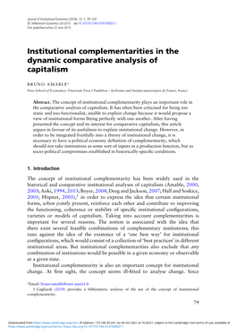 Institutional Complementarities in the Dynamic Comparative Analysis of Capitalism