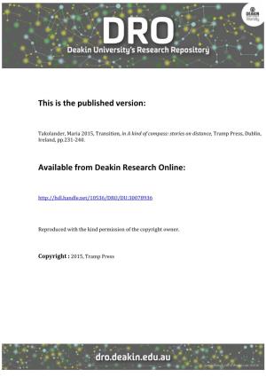 This Is the Published Version:†† Available from Deakin Research