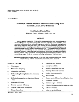 Mercury Cadmium Telluride Photoconductive Long Wave Infrared Linear Array Detectors
