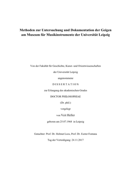 Methoden Zur Untersuchung Und Dokumentation Der Geigen Am Museum Für Musikinstrumente Der Universität Leipzig