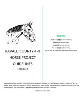 Ravalli County 4-H Horse Project Guidelines