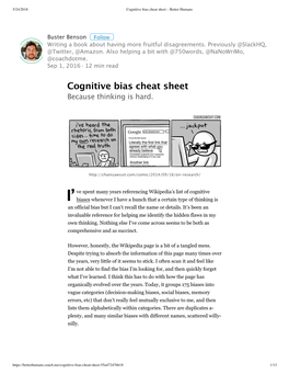 Cognitive Bias Cheat Sheet: Because Thinking Is Hard