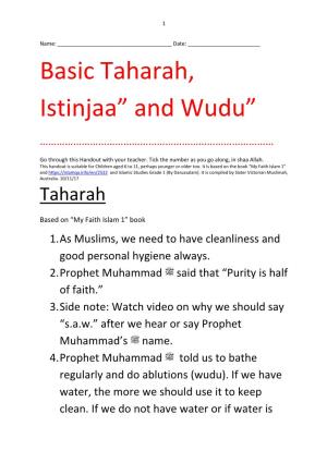 Basic Taharah, Istinjaa” and Wudu”