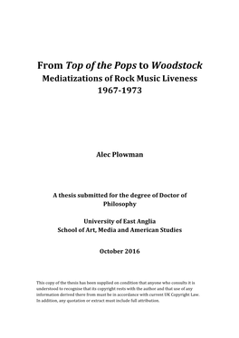 From Top of the Pops to Woodstock Mediatizations of Rock Music Liveness 1967-1973