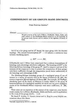 COHOMOLOGY of LIE GROUPS MADE DISCRETE Abstract