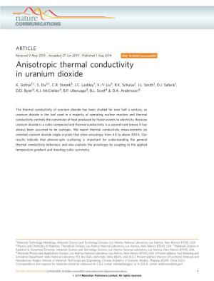 Anisotropic Thermal Conductivity in Uranium Dioxide