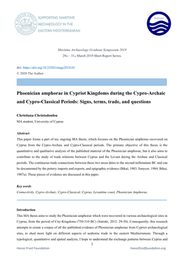 C. Christodoulou. Phoenician Amphorae in Cypriot Kingdoms