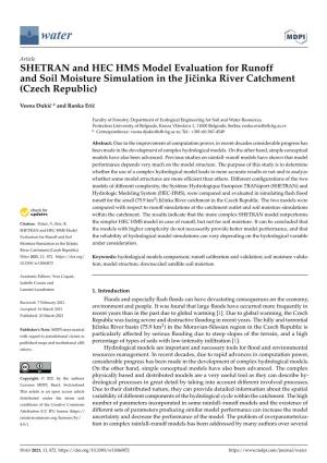 SHETRAN and HEC HMS Model Evaluation for Runoff and Soil Moisture Simulation in the Jiˇcinkariver Catchment (Czech Republic)