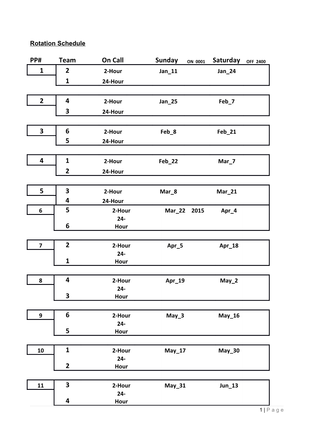 Rotation Schedule