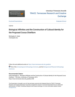 Biological Affinities and the Construction of Cultural Identity for the Proposed Coosa Chiefdom