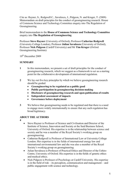 (2009) Memorandum on Draft Principles for the Conduct of Geoengineering Research