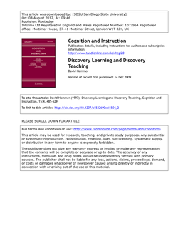 Discovery Learning and Discovery Teaching David Hammer Version of Record First Published: 14 Dec 2009