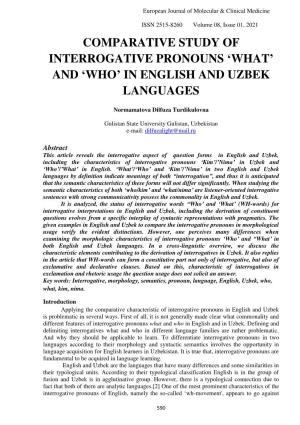 Comparative Study of Interrogative Pronouns ‘What’ and ‘Who’ in English and Uzbek Languages