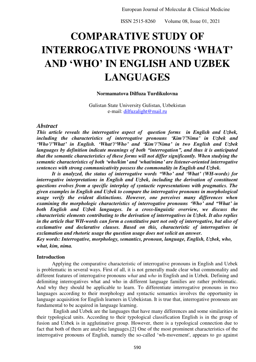 Comparative Study Of Interrogative Pronouns ‘What’ And ‘Who’ In English ...