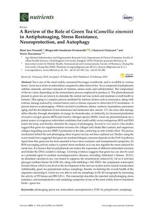 A Review of the Role of Green Tea (Camellia Sinensis) in Antiphotoaging, Stress Resistance, Neuroprotection, and Autophagy