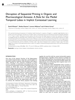 A Role for the Medial Temporal Lobes in Implicit Contextual Learning