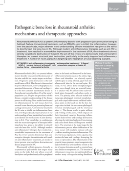 Pathogenic Bone Loss in Rheumatoid Arthritis: Mechanisms and Therapeutic Approaches