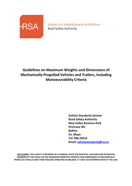 Guidelines on Maximum Weights and Dimensions of Mechanically Propelled Vehicles and Trailers, Including Manoeuvrability Criteria