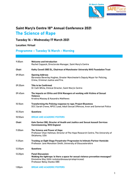 The Science of Rape Tuesday 16 – Wednesday 17 March 2021 Location: Virtual Programme – Tuesday 16 March - Morning