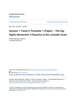 The Gay Rights Movement: a Reaction to the Lavender Scare