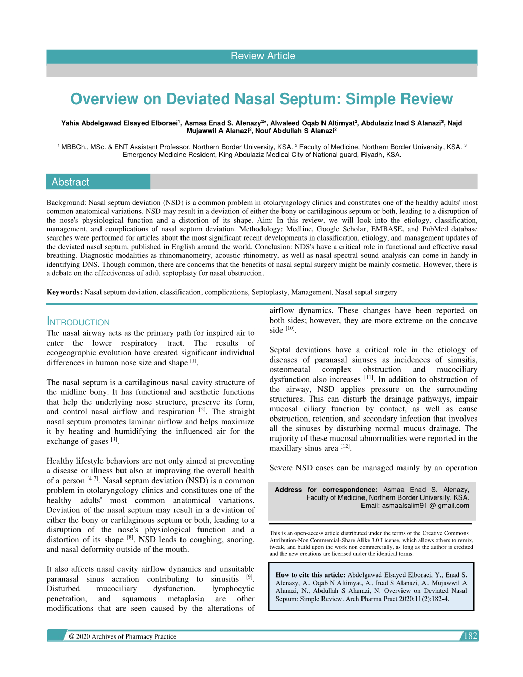 Overview on Deviated Nasal Septum: Simple Review