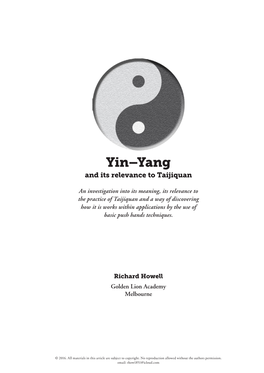 Yin–Yang and Its Relevance to Taijiquan
