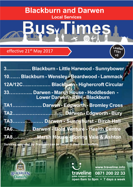Blackburn and Darwen Local Services Bus Times