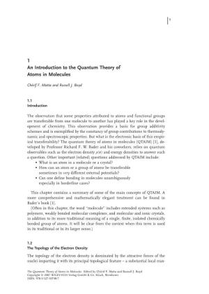 1 an Introduction to the Quantum Theory of Atoms in Molecules