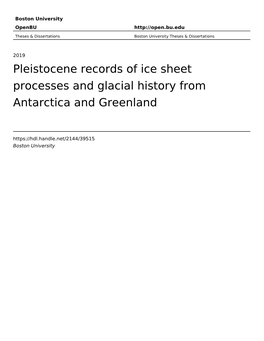 Pleistocene Records of Ice Sheet Processes and Glacial History from Antarctica and Greenland