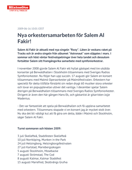 Nya Orkestersamarbeten För Salem Al Fakir!