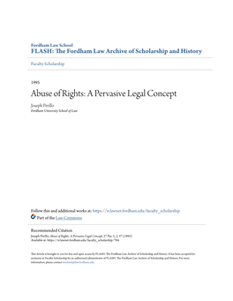 Abuse of Rights: a Pervasive Legal Concept Joseph Perillo Fordham University School of Law