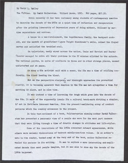 By David L. Slpiley the Fifties. by Da!Ii:Id Halberstam. Villard Books, 1993. 800 Pages, $27.50. Until Recently It Has Been Cust