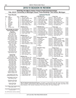 2018-19 SEASON in REVIEW 2019 Big Ten Men's Indoor Track & Field Championships Feb