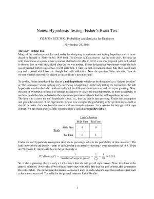 Notes: Hypothesis Testing, Fisher's Exact Test