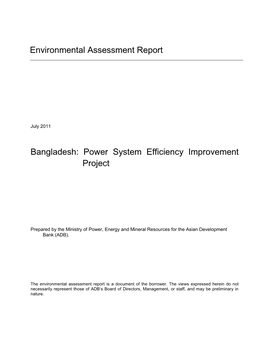 EIA: Bangladesh: Power System Efficiency Improvement Project