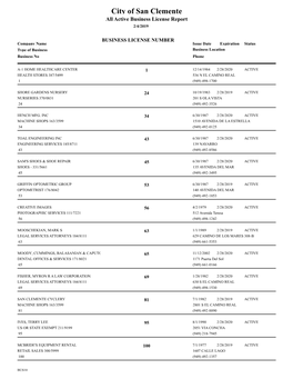 City of San Clemente All Active Business License Report 2/4/2019