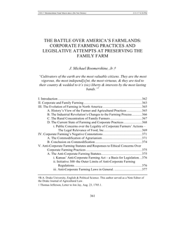 Corporate Farming Practices and Legislative Attempts at Preserving the Family Farm
