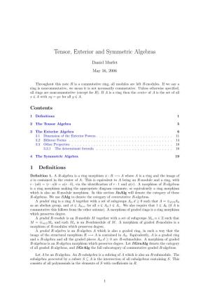 Tensor, Exterior and Symmetric Algebras