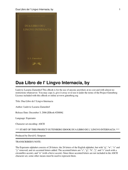 Dua Libro De L' Lingvo Internacia, by 1