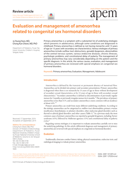 Evaluation and Management of Amenorrhea Related to Congenital Sex Hormonal Disorders