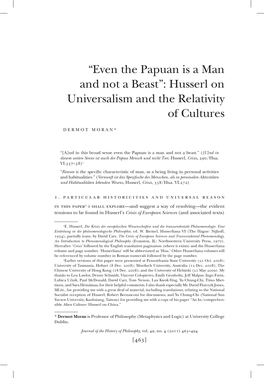 “Even the Papuan Is a Man and Not a Beast”: Husserl on Universalism and the Relativity of Cultures