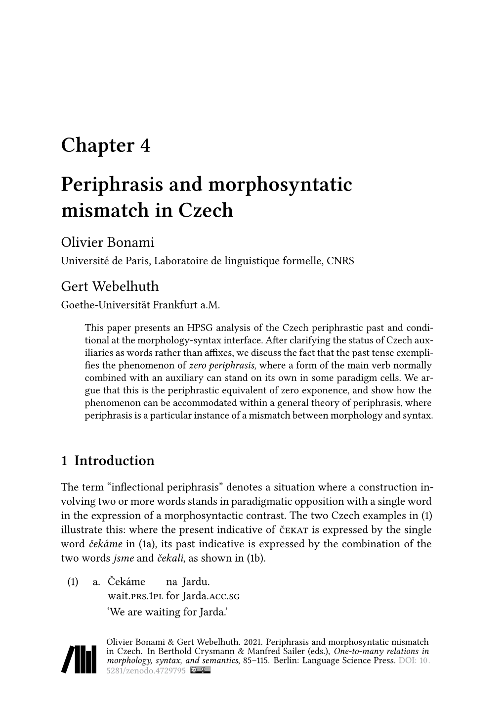 Chapter 4 Periphrasis and Morphosyntatic Mismatch in Czech