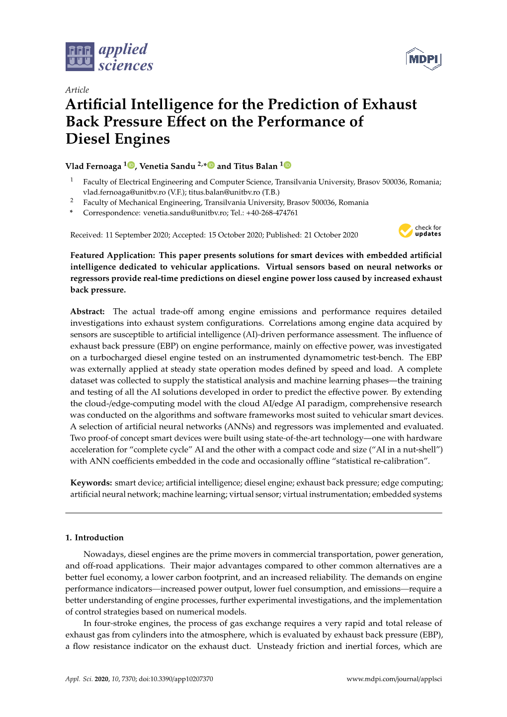 Artificial Intelligence for the Prediction of Exhaust Back Pressure Effect On