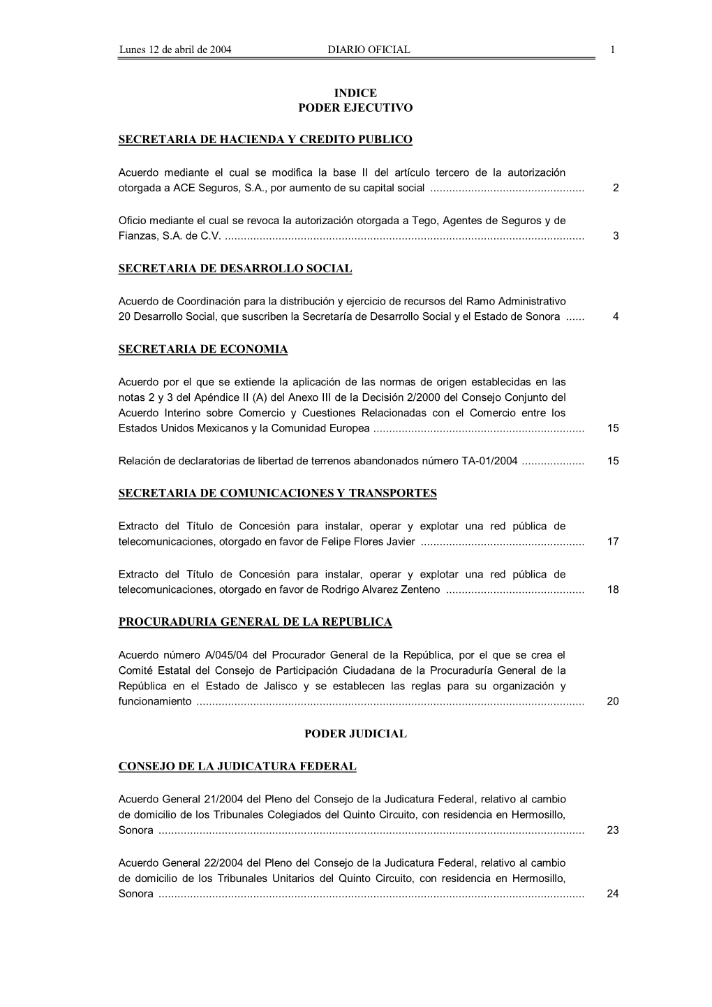 Indice Poder Ejecutivo Secretaria De Hacienda Y Credito Publico
