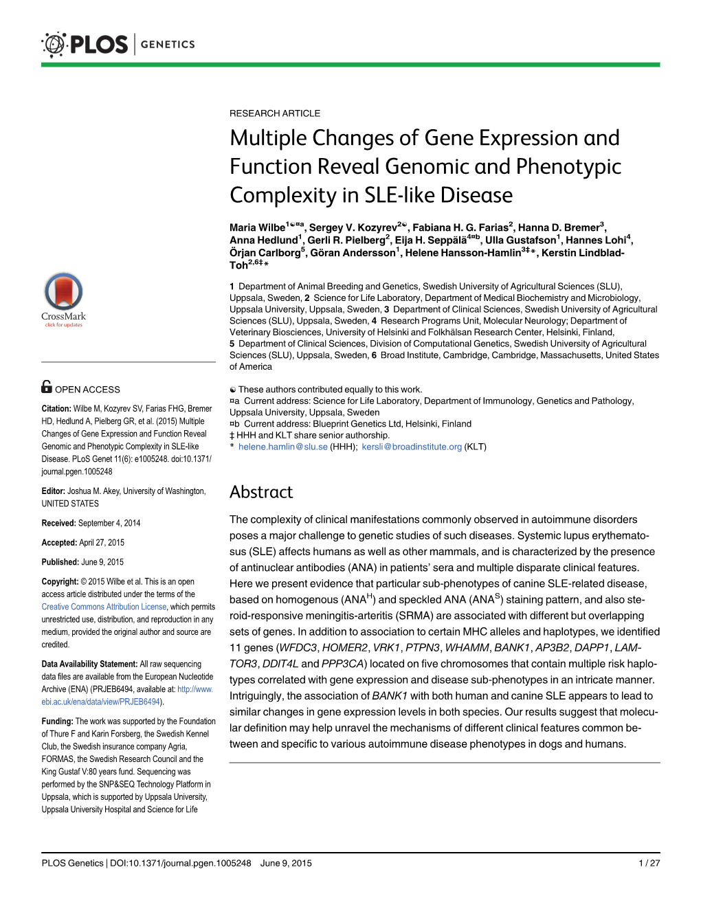 Multiple Changes of Gene Expression and Function Reveal Genomic and Phenotypic Complexity in SLE-Like Disease