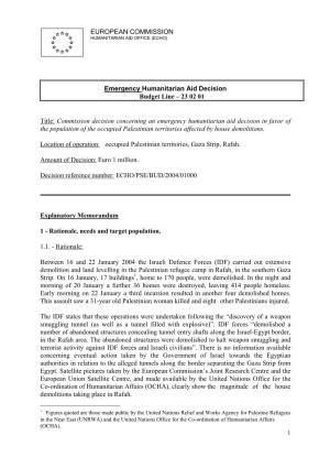 Emergency Humanitarian Aid Decision Budget Line – 23 02 01