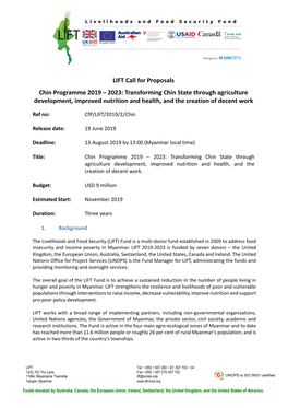 LIFT Call for Proposals Chin Programme 2019