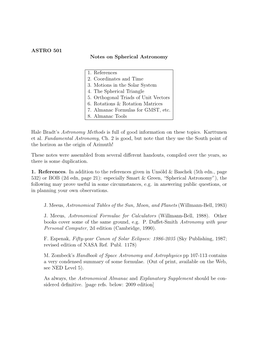 Richard Wade's Spherical Astronomy Notes