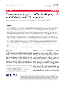 Therapeutic Strategies in MET Exon 14 Skipping Mutated Non-Small Cell