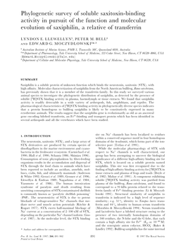 Phylogenetic Survey of Soluble Saxitoxin-Binding Activity in Pursuit of the Function and Molecular Evolution of Saxiphilin, a Relative of Transferrin